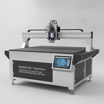 XY Glue Plotter CNC Gluer ขนาดการทํางาน 1700x2500 มม. สนับสนุนผู้ประกอบการสูงสุดถึง 4 คนและกาวเย็นละลายร้อนในการดําเนินงานเดียว