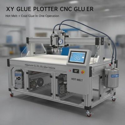 XY Glue Plotter CNC Gluer ด้วยการละลายร้อนและกาวเย็นในหนึ่งการปฏิบัติการ, ปรับปริมาณกาว 5L-20L และขนาดการทํางาน 1700x2500mm
